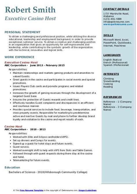 casino host resume|executive casino host resume.